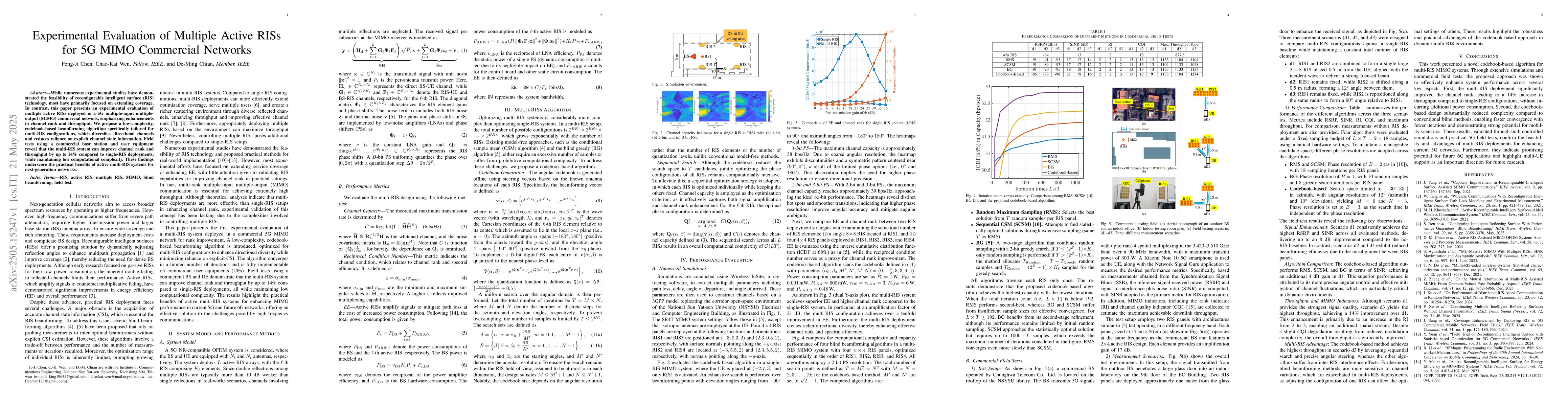 Thumbnail for Experimental Evaluation of Multiple Active RISs for 5G MIMO Commercial
  Networks