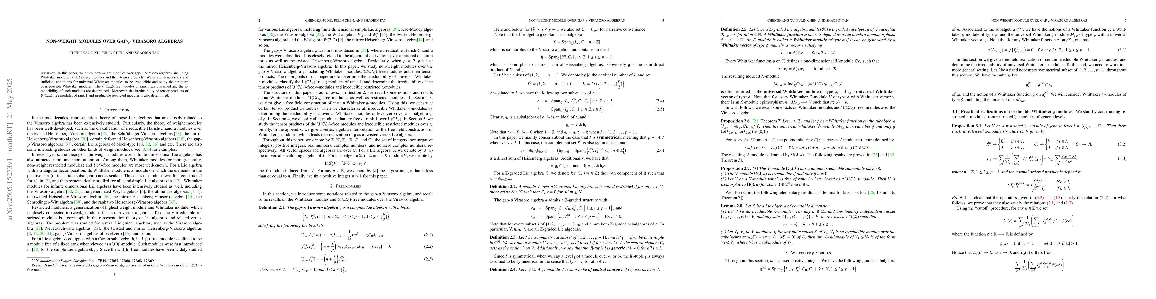 Thumbnail for Non-weight modules over gap-$p$ Virasoro algebras