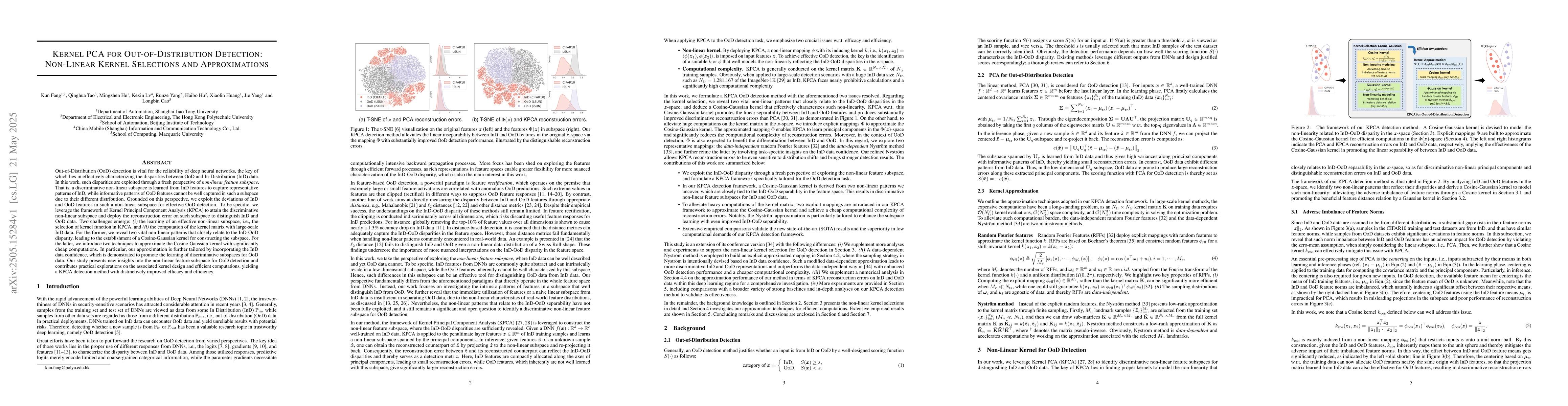 Thumbnail for Kernel PCA for Out-of-Distribution Detection: Non-Linear Kernel
  Selections and Approximations