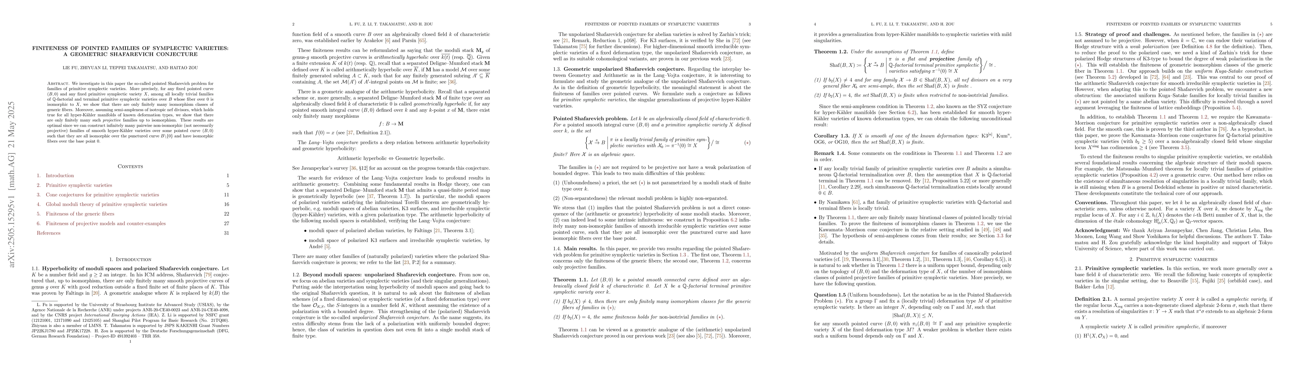 Thumbnail for Finiteness of pointed families of symplectic varieties: a geometric
  Shafarevich conjecture