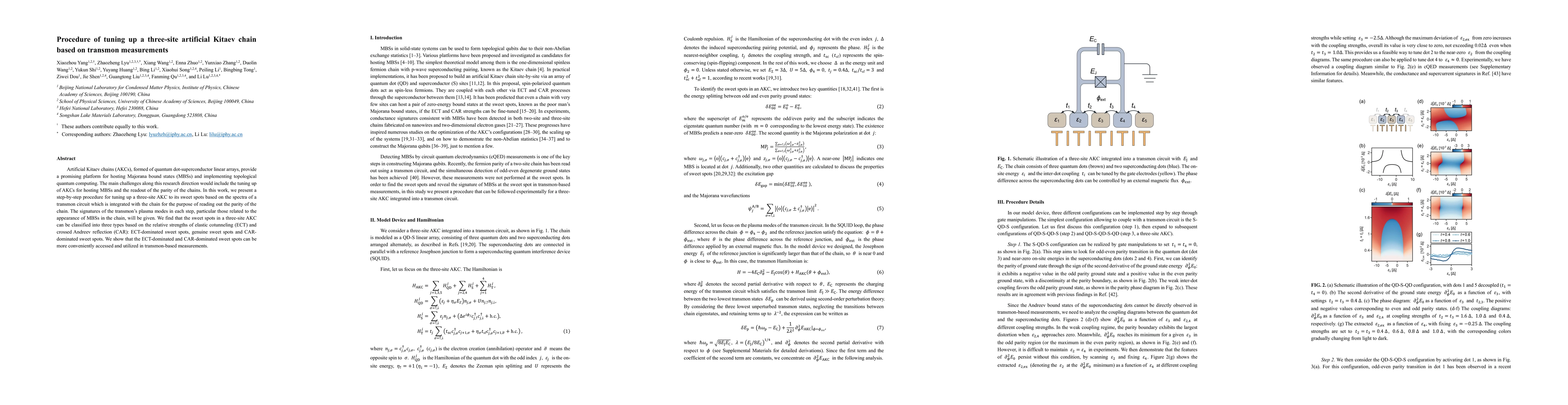 Thumbnail for Procedure of tuning up a three-site artificial Kitaev chain based on
  transmon measurements