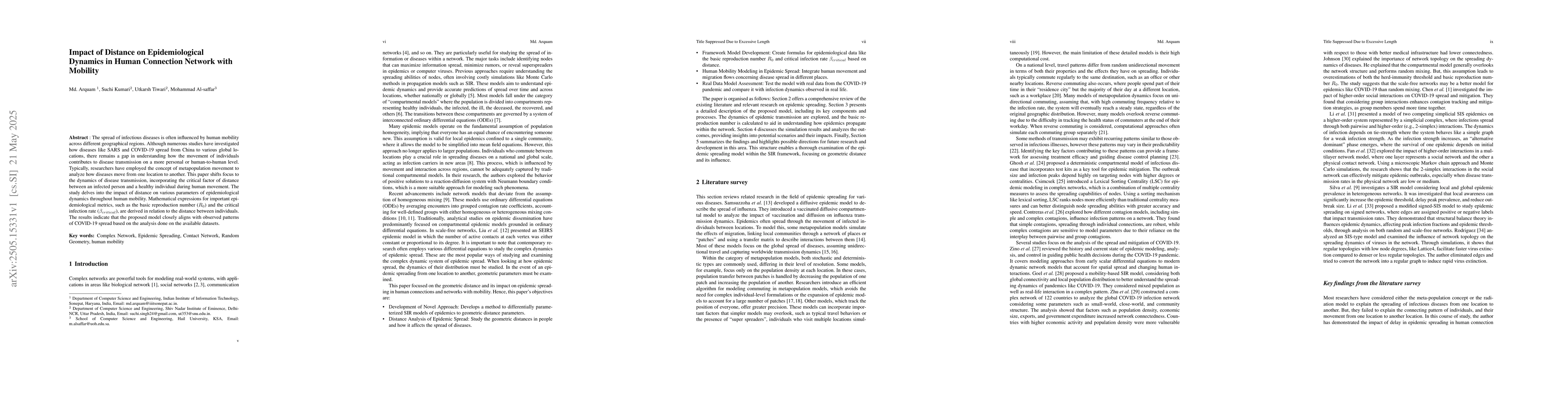 Thumbnail for Impact of Distance on Epidemiological Dynamics in Human Connection
  Network with Mobility