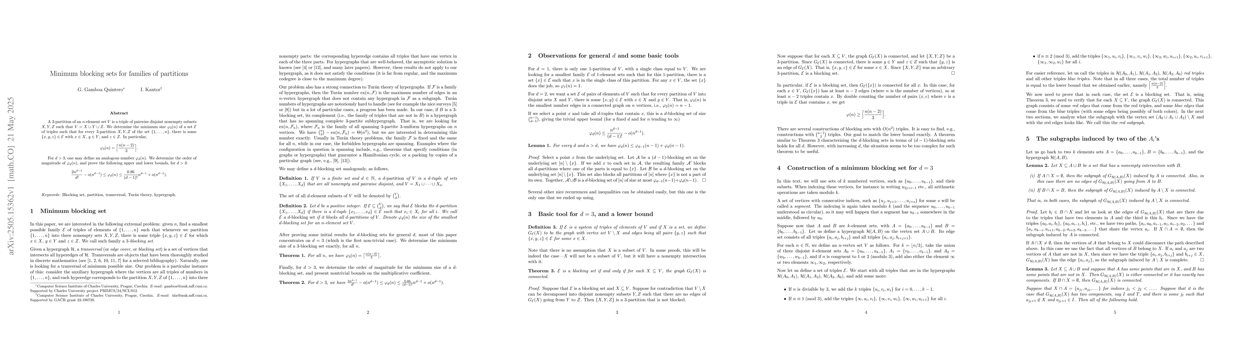 Thumbnail for Minimum blocking sets for families of partitions