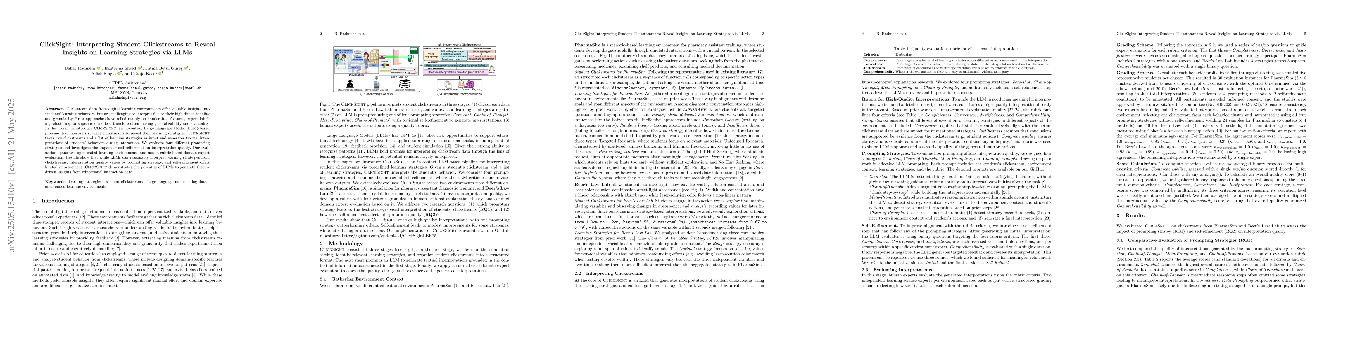 Thumbnail for ClickSight: Interpreting Student Clickstreams to Reveal Insights on
  Learning Strategies via LLMs