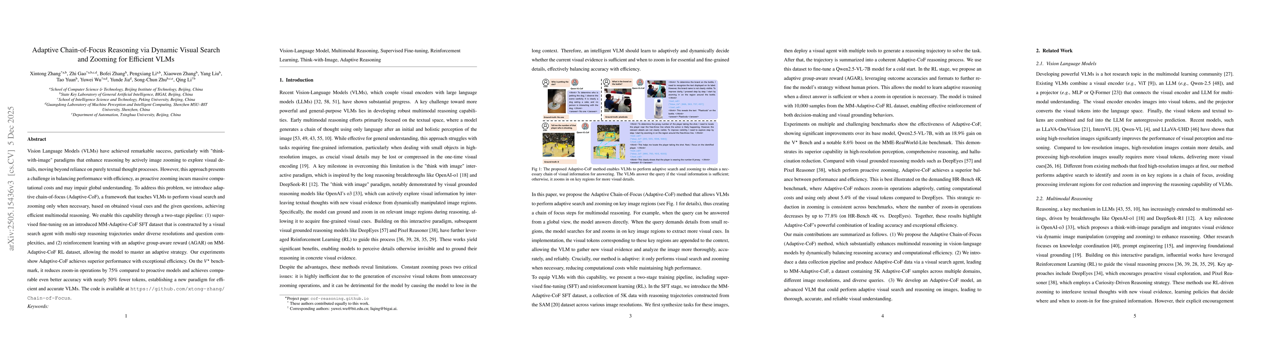 Thumbnail for Adaptive Chain-of-Focus Reasoning via Dynamic Visual Search and Zooming for Efficient VLMs