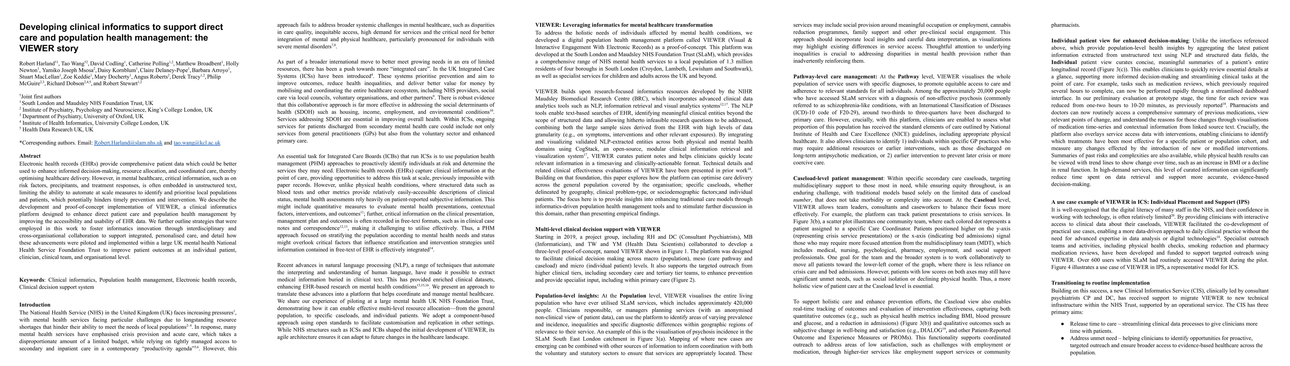 Thumbnail for Developing clinical informatics to support direct care and population
  health management: the VIEWER story