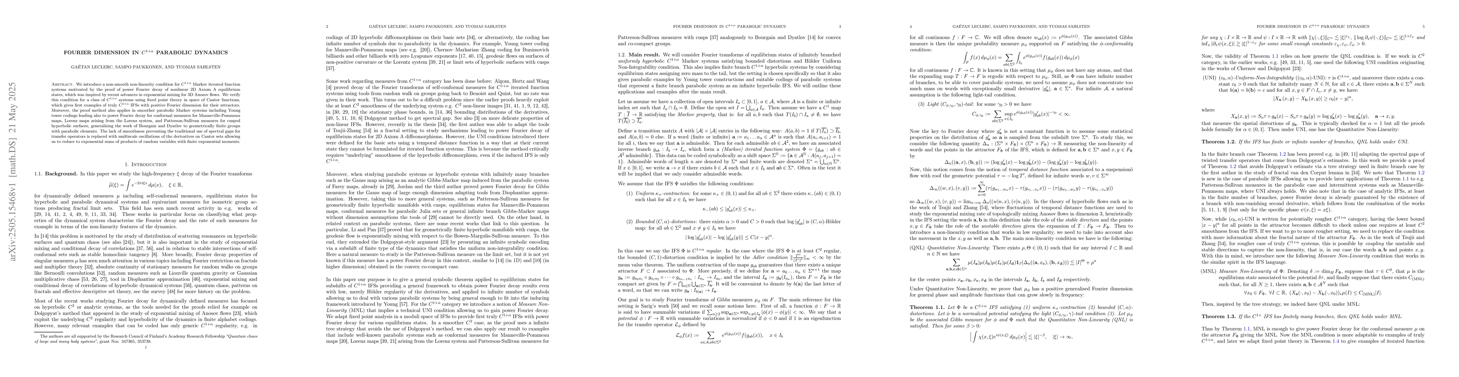 Thumbnail for Fourier Dimension in $C^{1+α}$ Parabolic Dynamics
