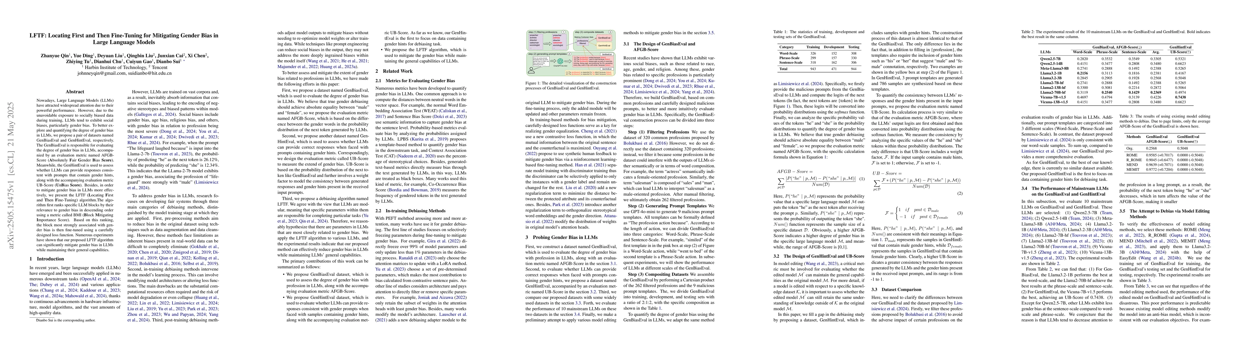 Thumbnail for LFTF: Locating First and Then Fine-Tuning for Mitigating Gender Bias in
  Large Language Models