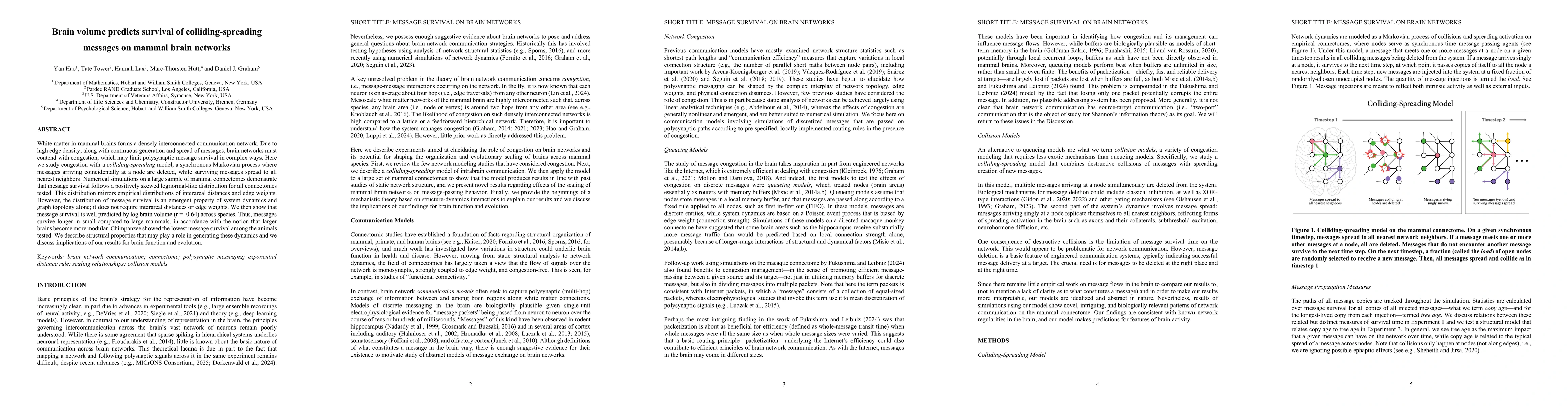 Thumbnail for Brain volume predicts survival of colliding-spreading messages on mammal
  brain networks