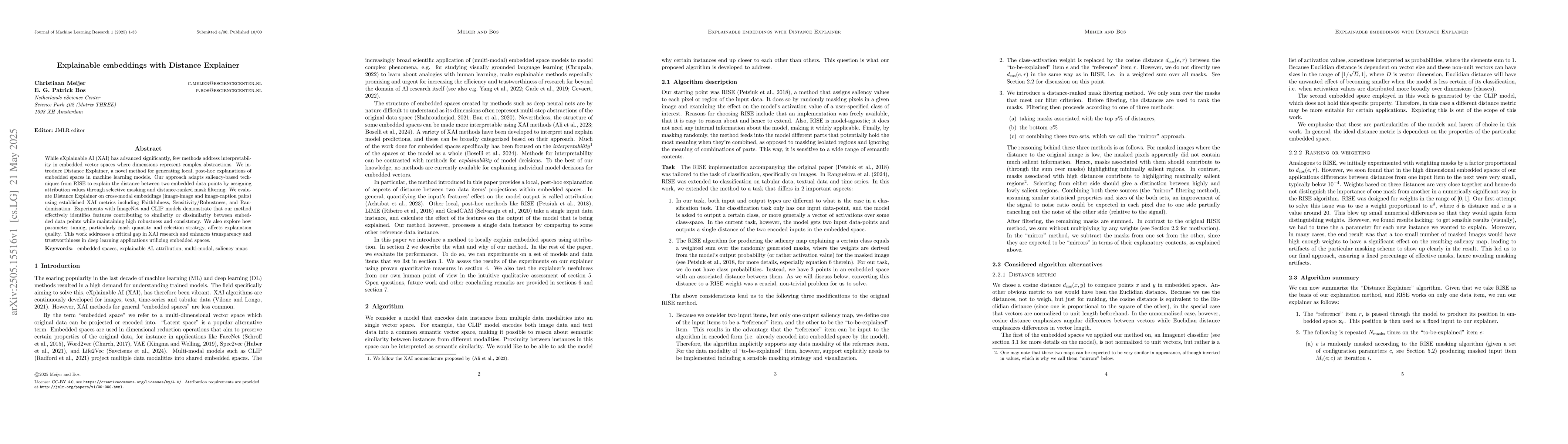 Thumbnail for Explainable embeddings with Distance Explainer