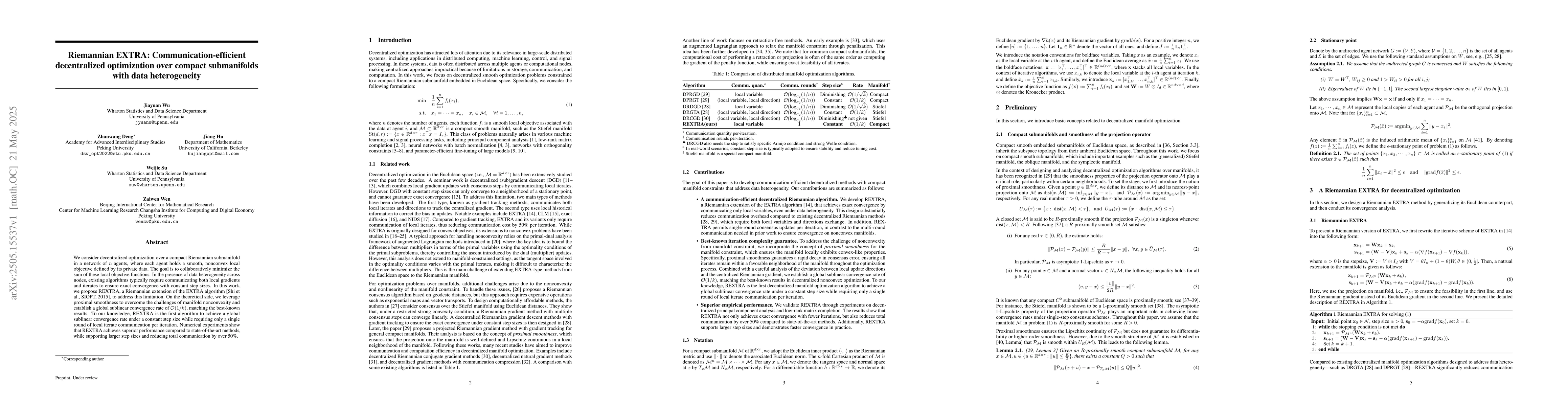 Thumbnail for Riemannian EXTRA: Communication-efficient decentralized optimization
  over compact submanifolds with data heterogeneity