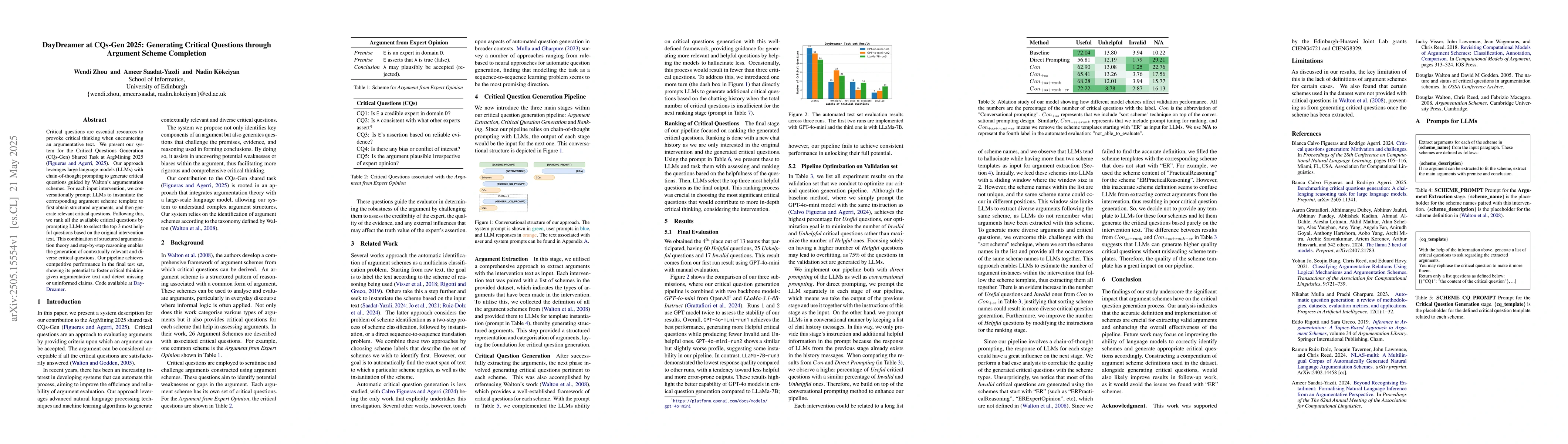 Thumbnail for DayDreamer at CQs-Gen 2025: Generating Critical Questions through
  Argument Scheme Completion