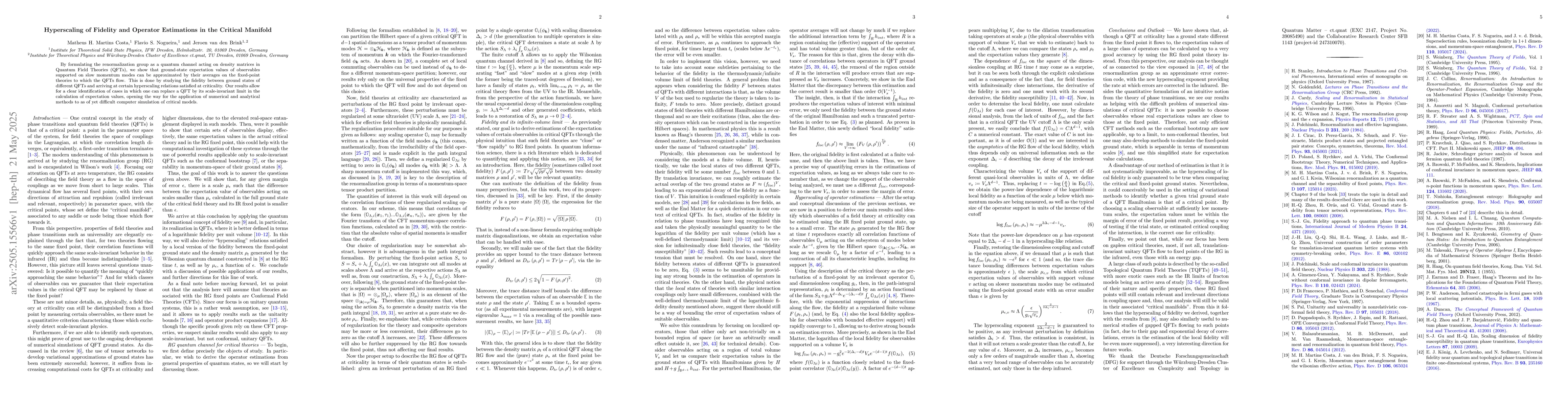 Thumbnail for Hyperscaling of Fidelity and Operator Estimations in the Critical
  Manifold