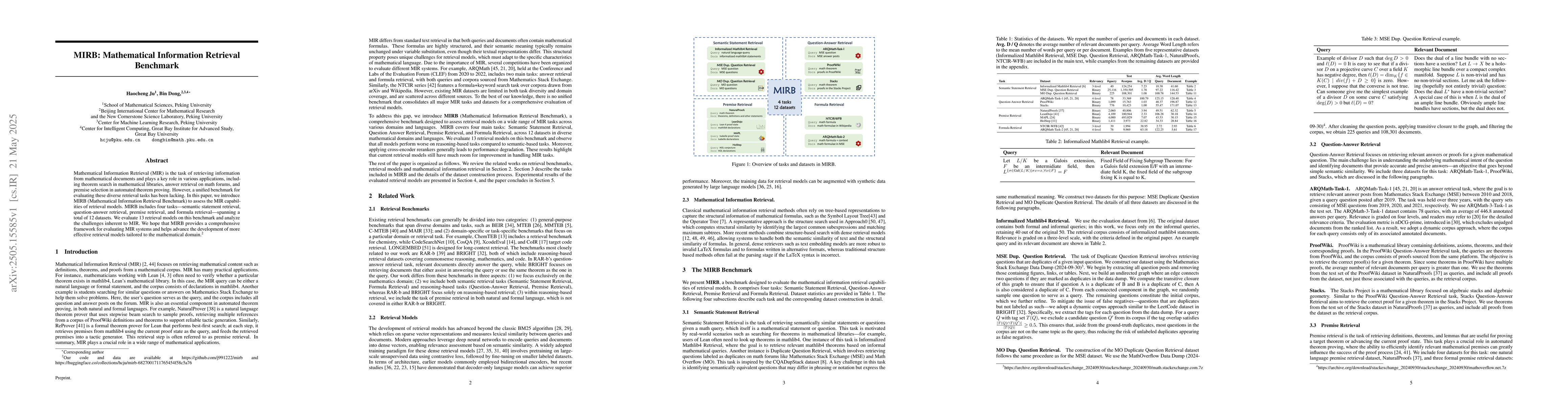 Thumbnail for MIRB: Mathematical Information Retrieval Benchmark
