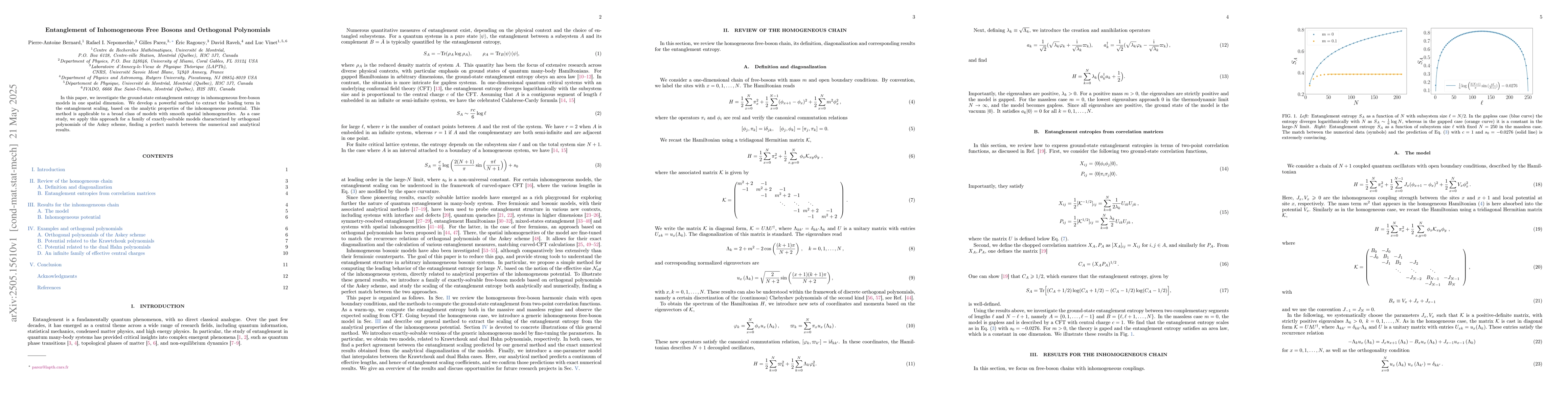 Thumbnail for Entanglement of Inhomogeneous Free Bosons and Orthogonal Polynomials