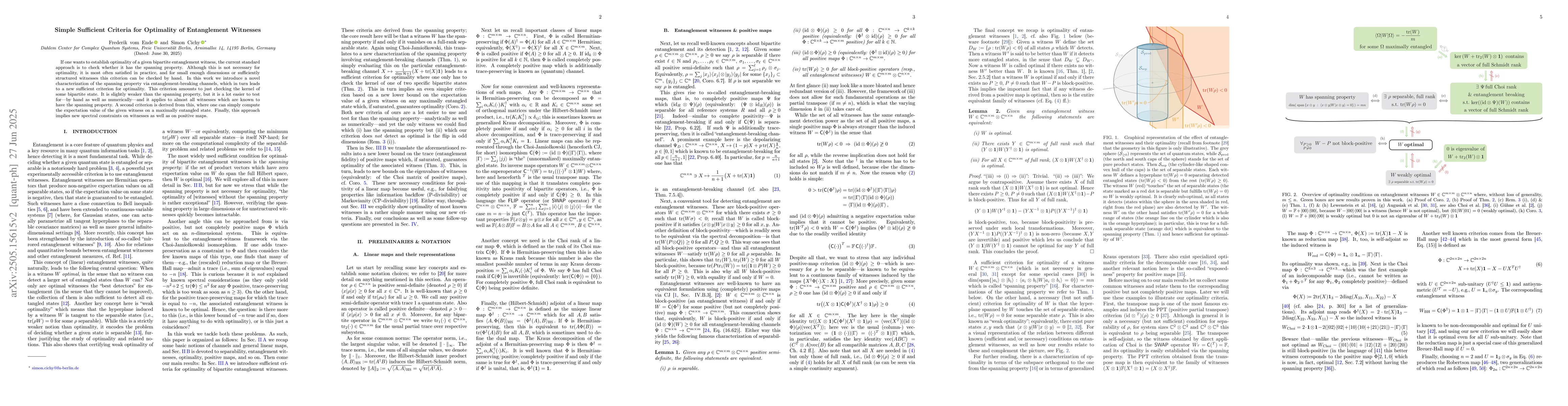 Thumbnail for Simple Sufficient Criteria for Optimality of Entanglement Witnesses