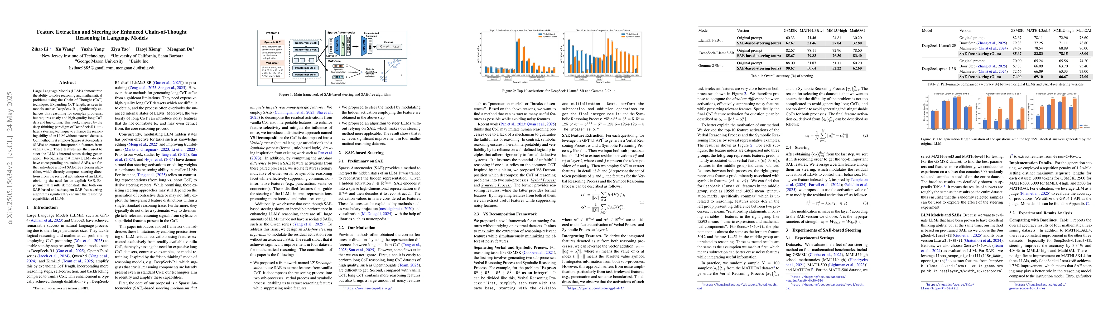 Thumbnail for Feature Extraction and Steering for Enhanced Chain-of-Thought Reasoning
  in Language Models
