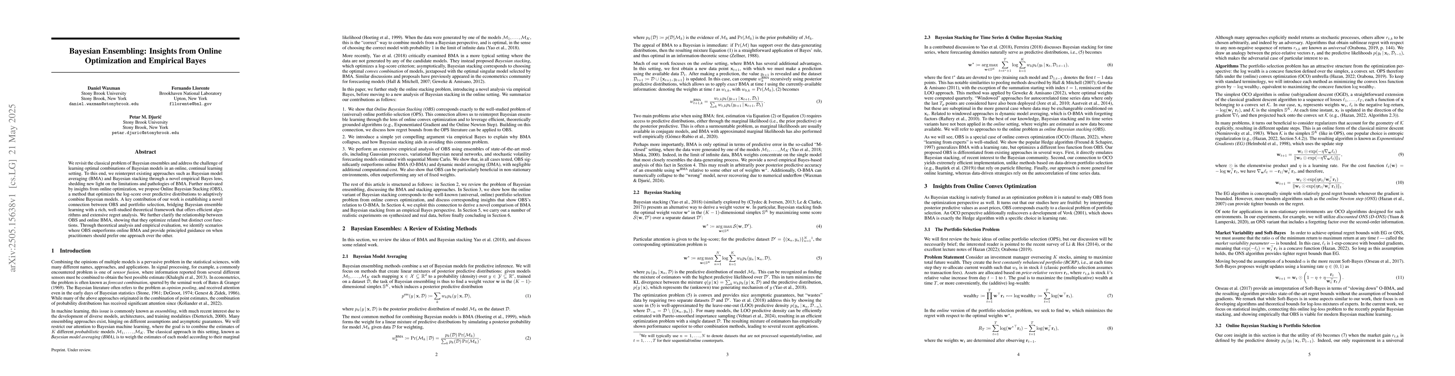 Thumbnail for Bayesian Ensembling: Insights from Online Optimization and Empirical
  Bayes