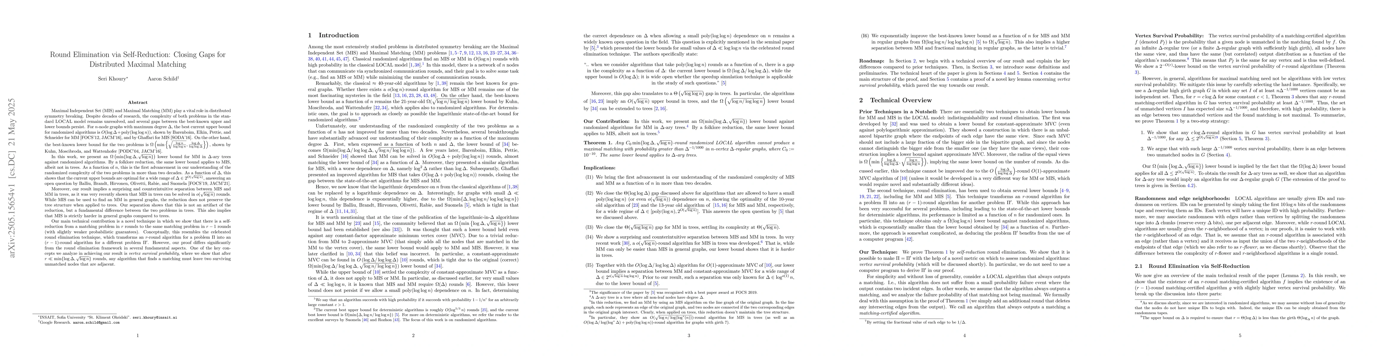 Thumbnail for Round Elimination via Self-Reduction: Closing Gaps for Distributed
  Maximal Matching