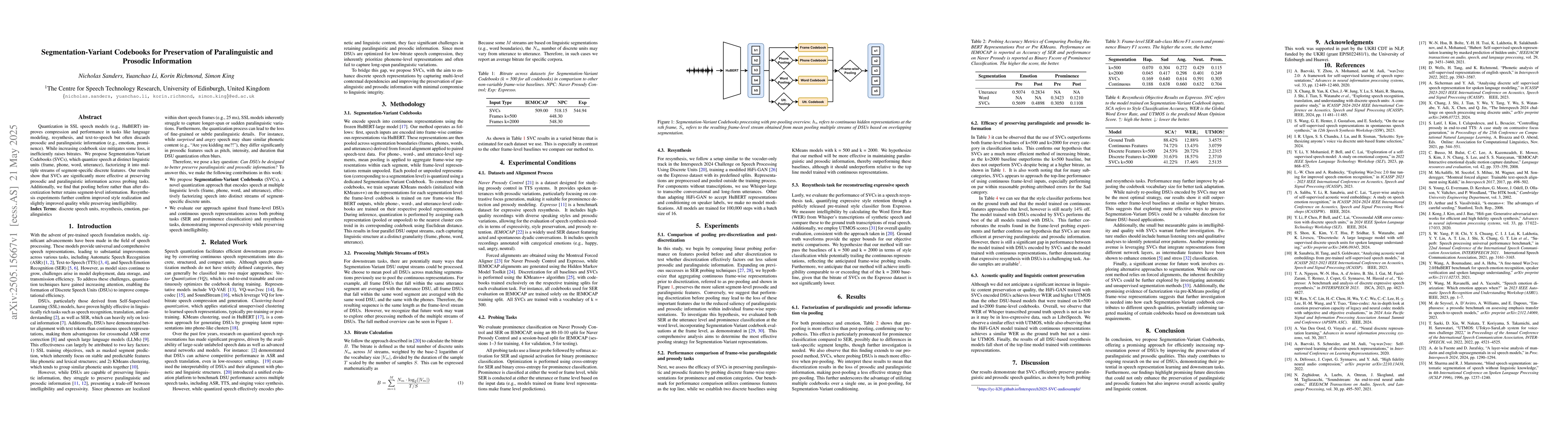 Thumbnail for Segmentation-Variant Codebooks for Preservation of Paralinguistic and
  Prosodic Information