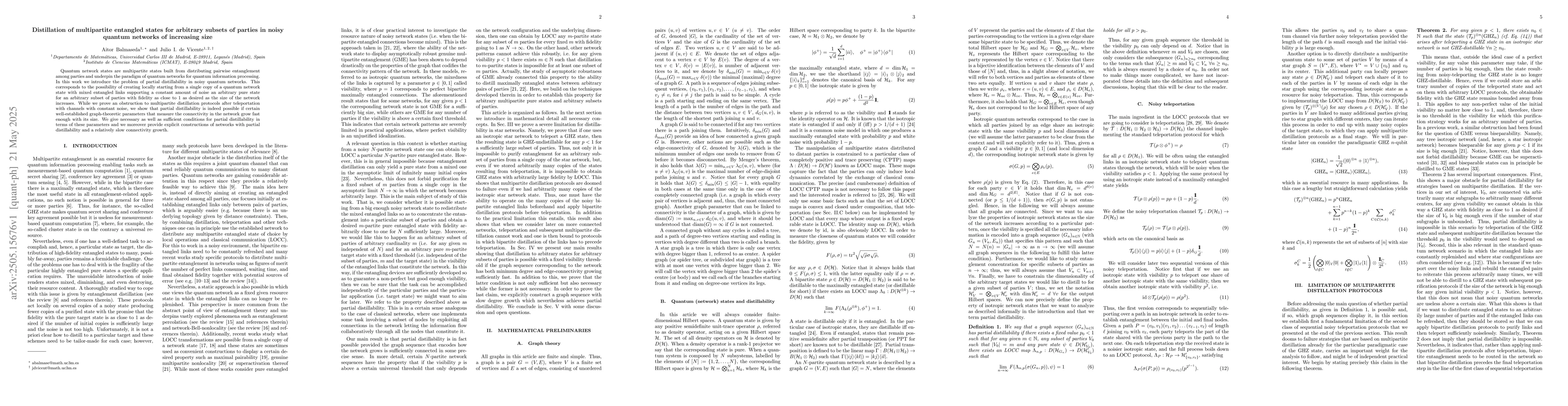 Thumbnail for Distillation of multipartite entangled states for arbitrary subsets of
  parties in noisy quantum networks of increasing size