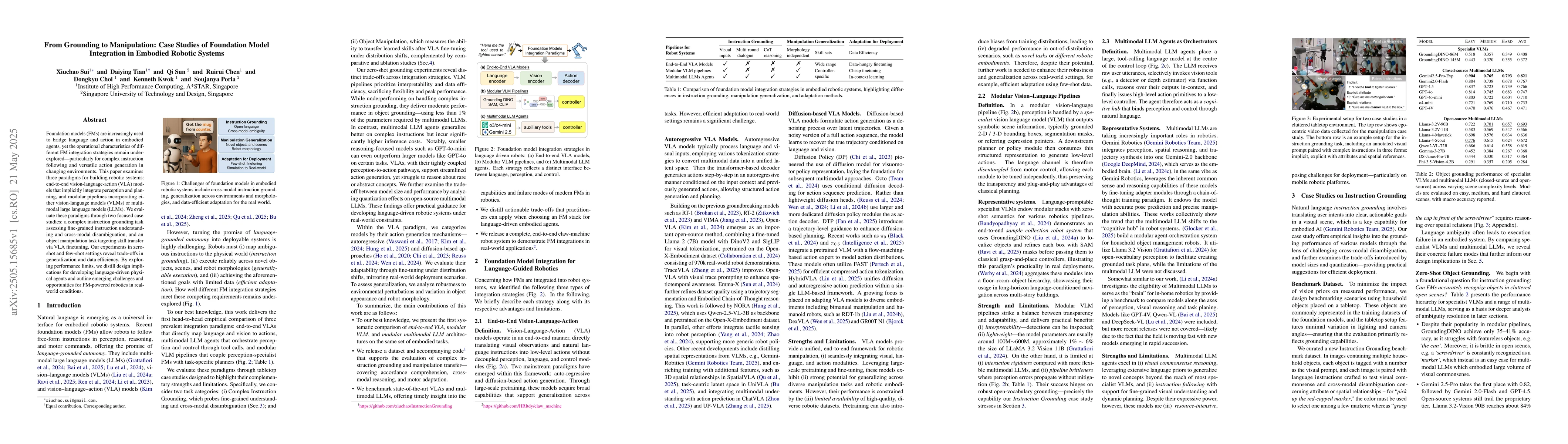 Thumbnail for From Grounding to Manipulation: Case Studies of Foundation Model
  Integration in Embodied Robotic Systems