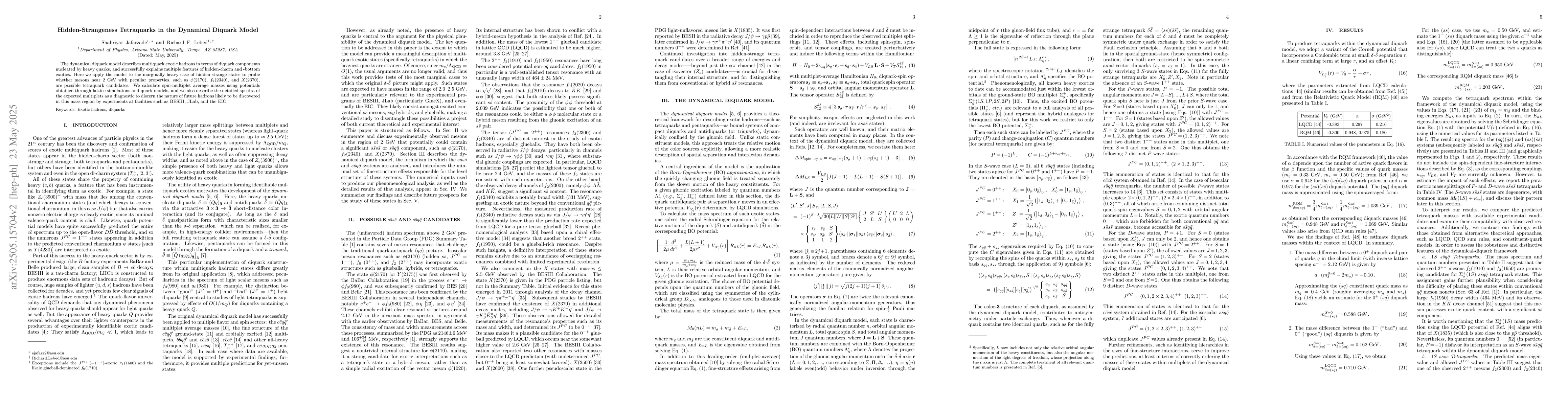 Thumbnail for Hidden-Strangeness Tetraquarks in the Dynamical Diquark Model