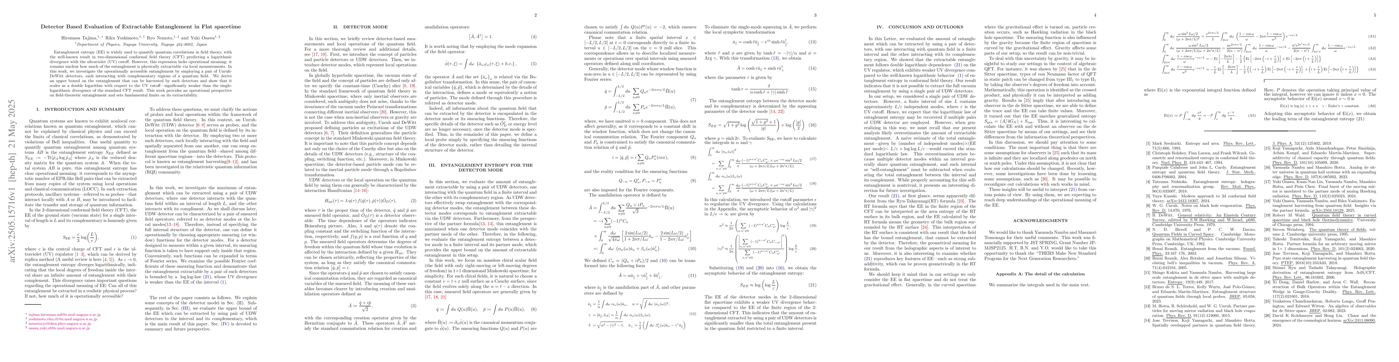 Thumbnail for Detector Based Evaluation of Extractable Entanglement in Flat spacetime