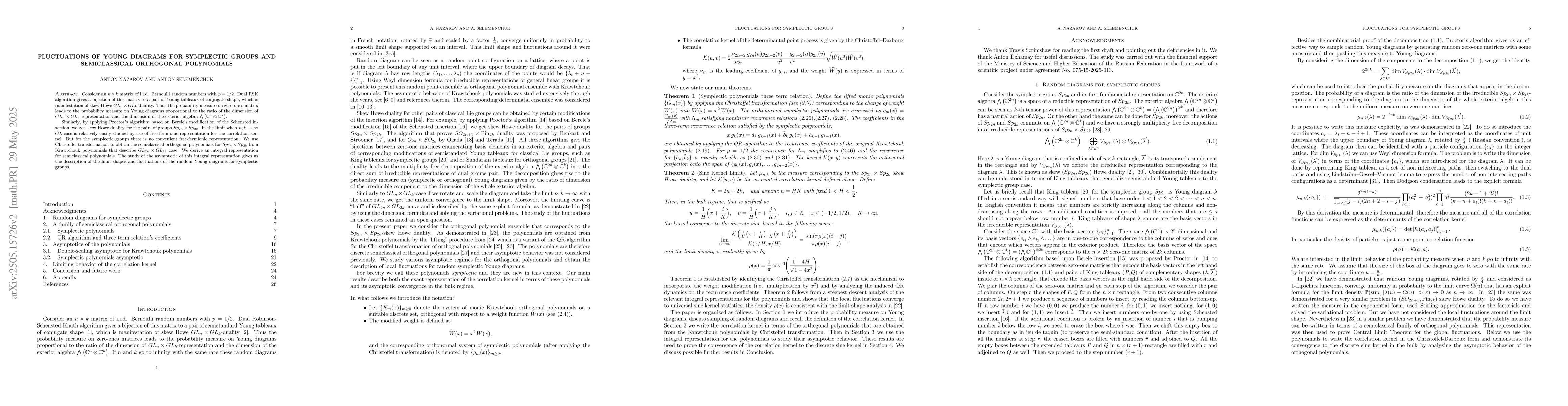 Thumbnail for Fluctuations of Young diagrams for symplectic groups and semiclassical
  orthogonal polynomials