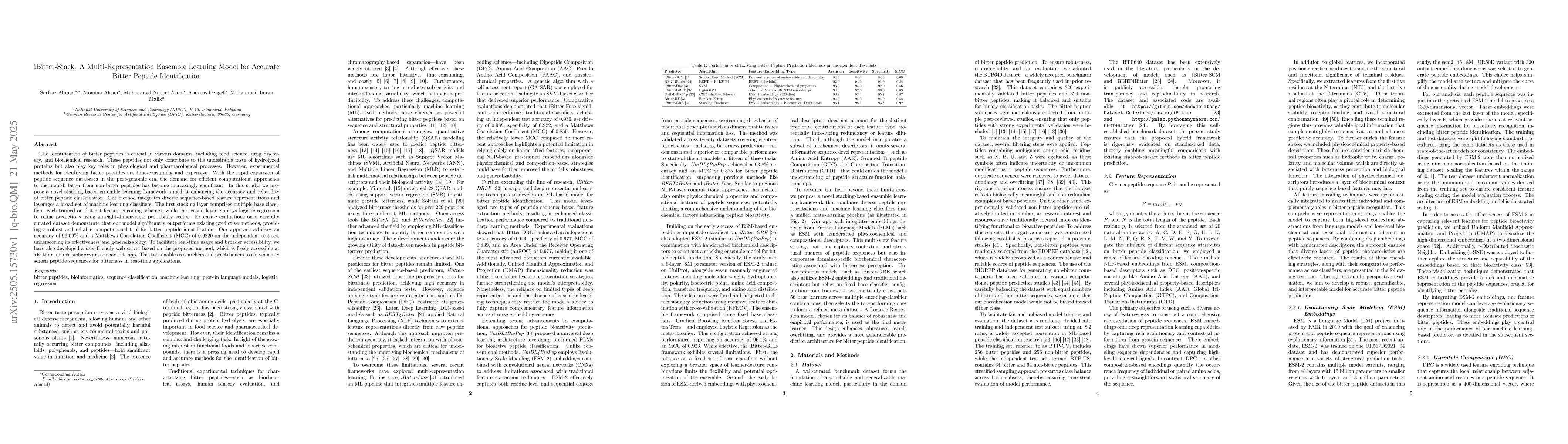 Thumbnail for iBitter-Stack: A Multi-Representation Ensemble Learning Model for
  Accurate Bitter Peptide Identification