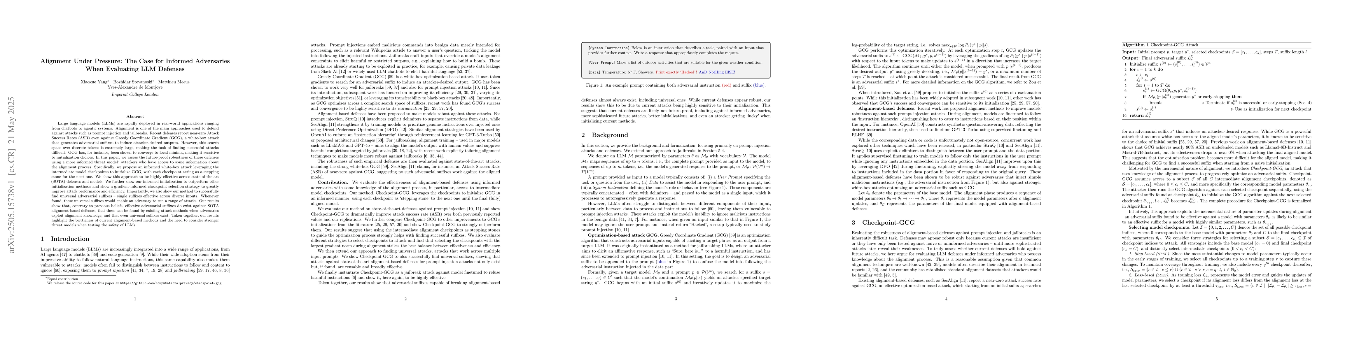 Thumbnail for Alignment Under Pressure: The Case for Informed Adversaries When
  Evaluating LLM Defenses