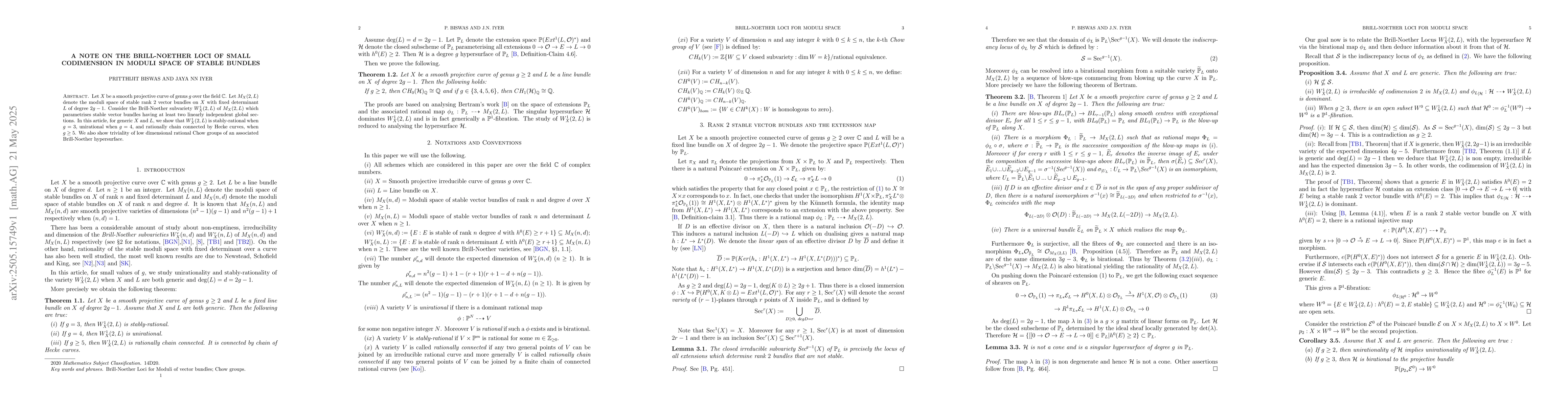 Thumbnail for A note on the Brill-Noether loci of small codimension in moduli space of
  stable bundles