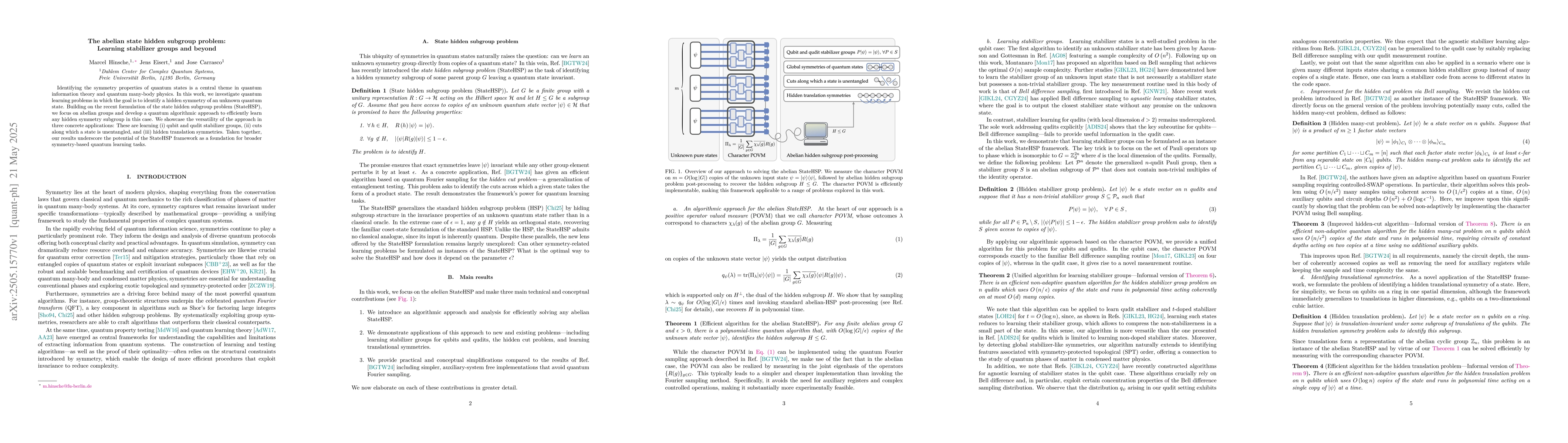 Thumbnail for The abelian state hidden subgroup problem: Learning stabilizer groups
  and beyond