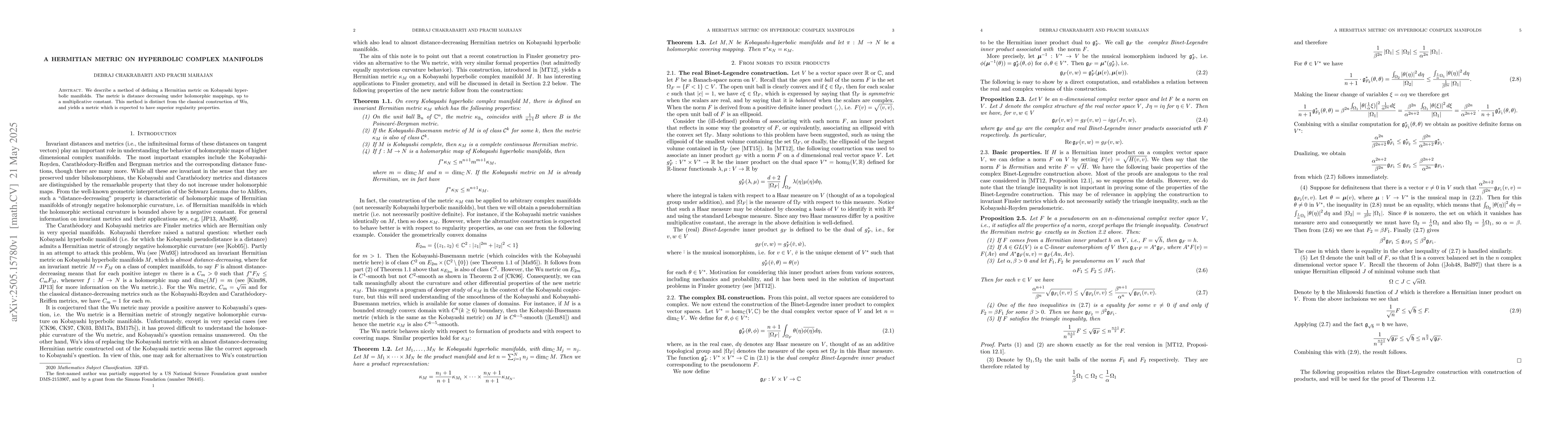 Thumbnail for A Hermitian metric on hyperbolic complex manifolds