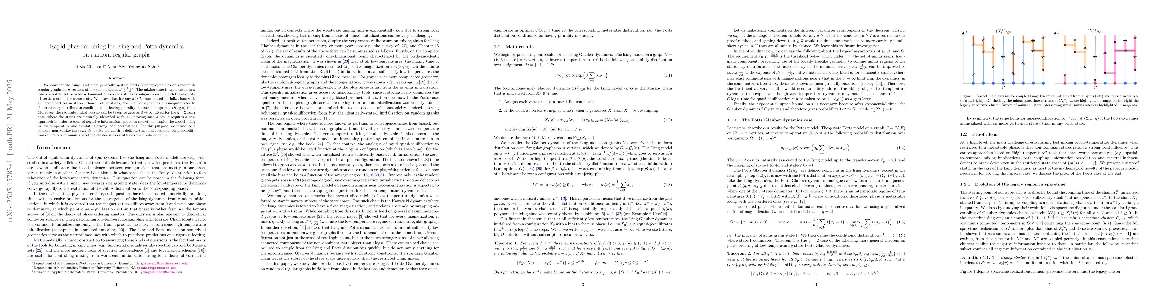 Thumbnail for Rapid phase ordering for Ising and Potts dynamics on random regular
  graphs