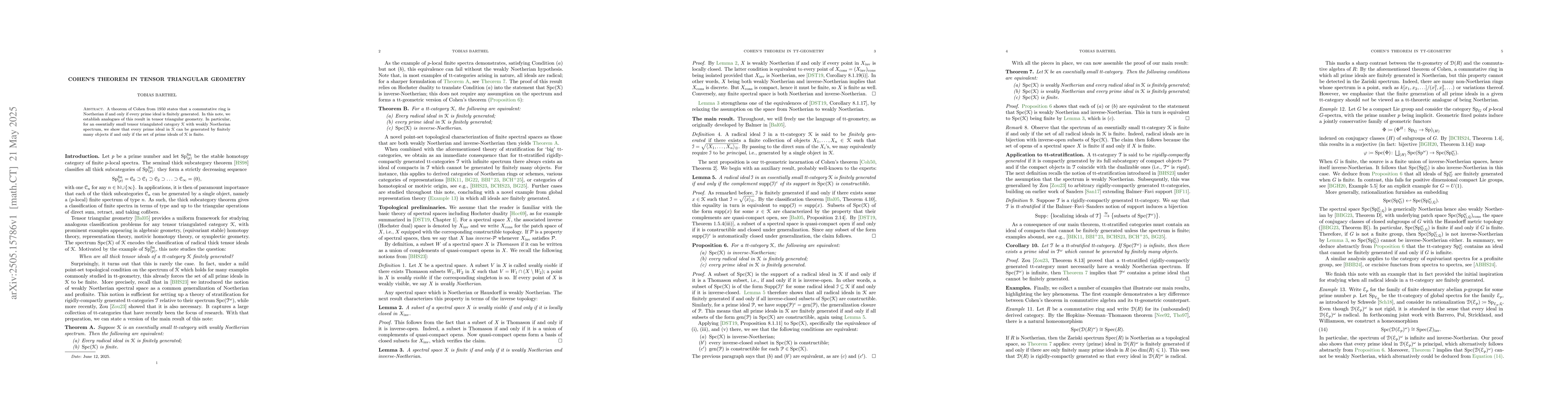 Thumbnail for Cohen's theorem in tensor triangular geometry