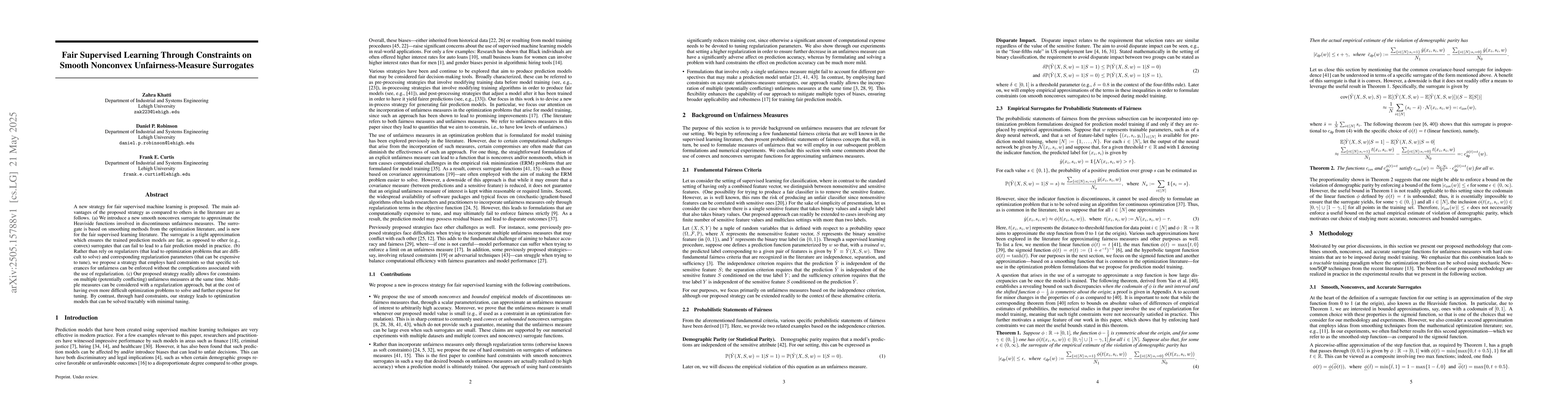 Thumbnail for Fair Supervised Learning Through Constraints on Smooth Nonconvex
  Unfairness-Measure Surrogates