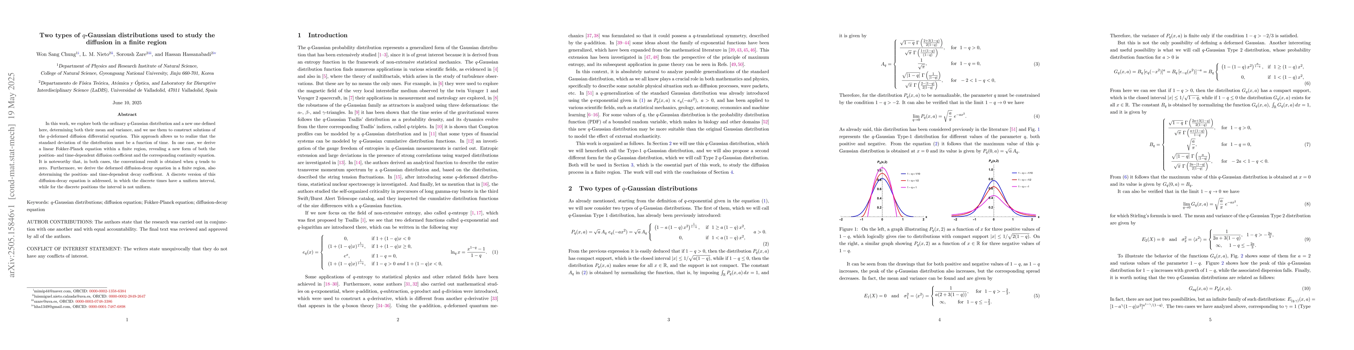 Thumbnail for Two types of $q$-Gaussian distributions used to study the diffusion in a
  finite region