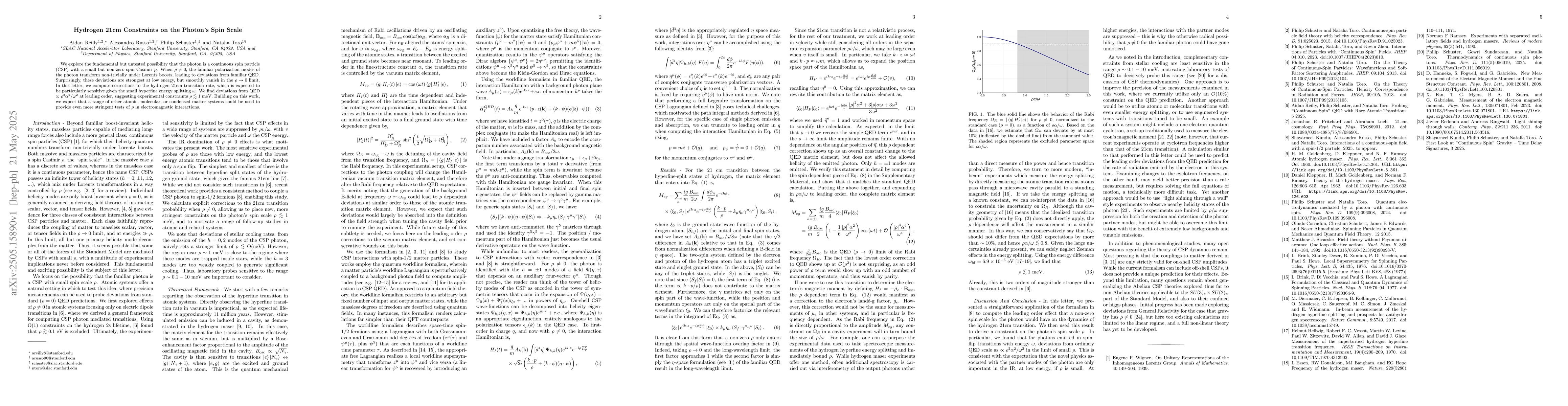 Thumbnail for Hydrogen 21 cm Constraints on the Photon's Spin Scale