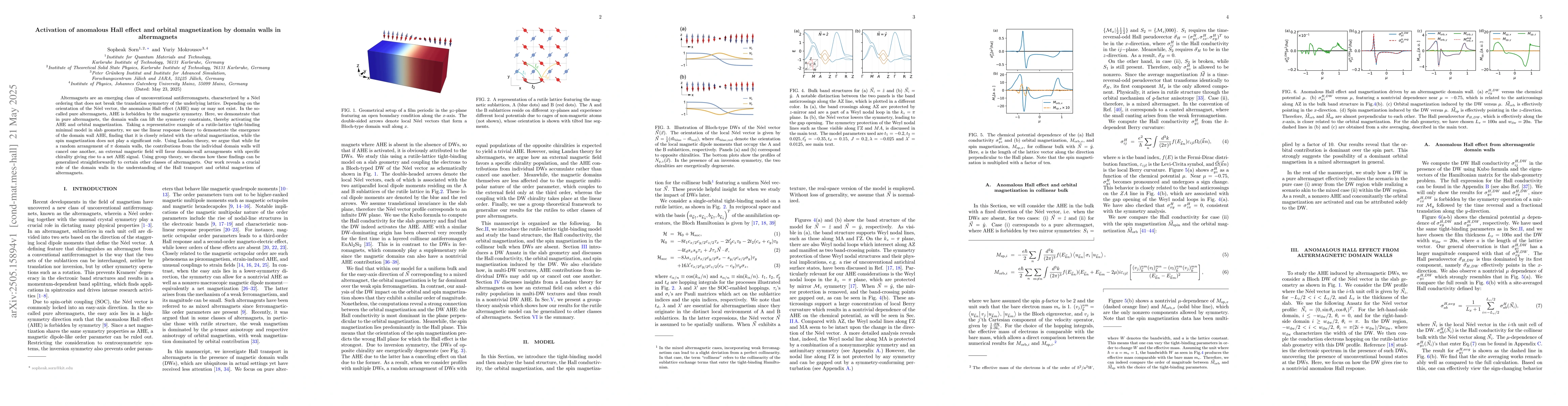 Thumbnail for Activation of anomalous Hall effect and orbital magnetization by domain
  walls in altermagnets