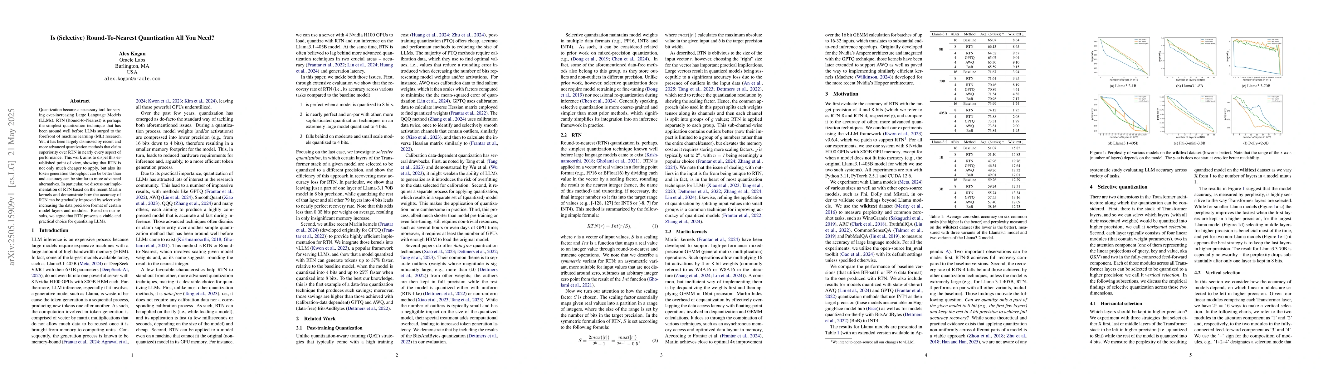 Thumbnail for Is (Selective) Round-To-Nearest Quantization All You Need?