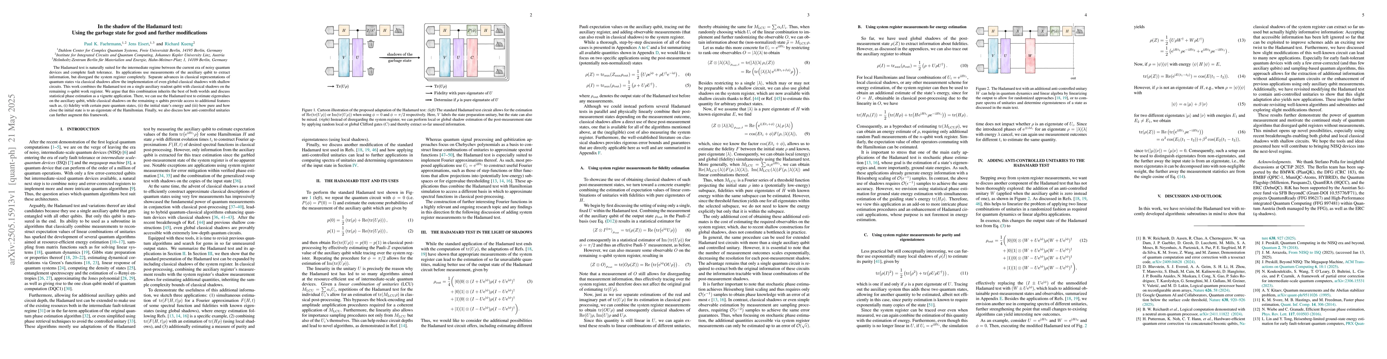 Thumbnail for In the shadow of the Hadamard test: Using the garbage state for good and
  further modifications
