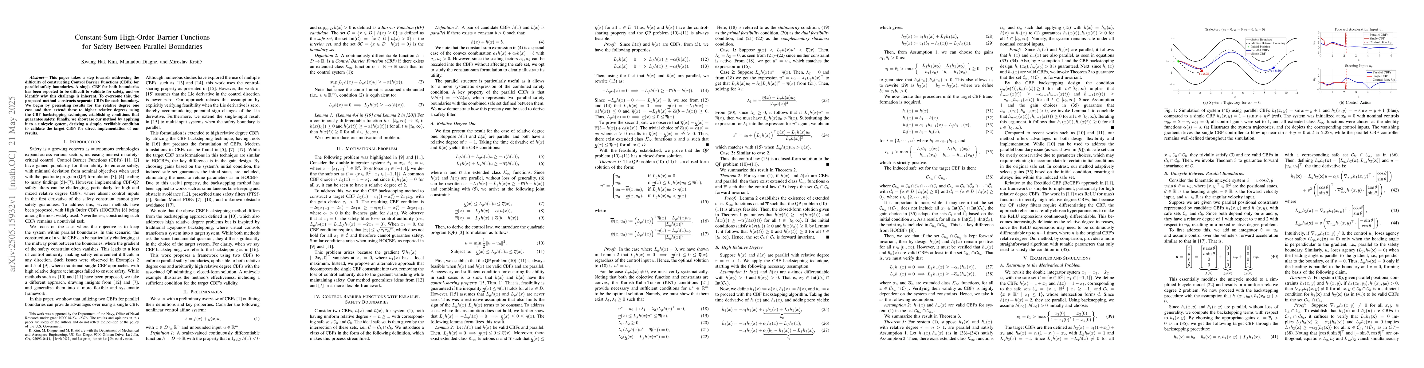 Thumbnail for Constant-Sum High-Order Barrier Functions for Safety Between Parallel
  Boundaries