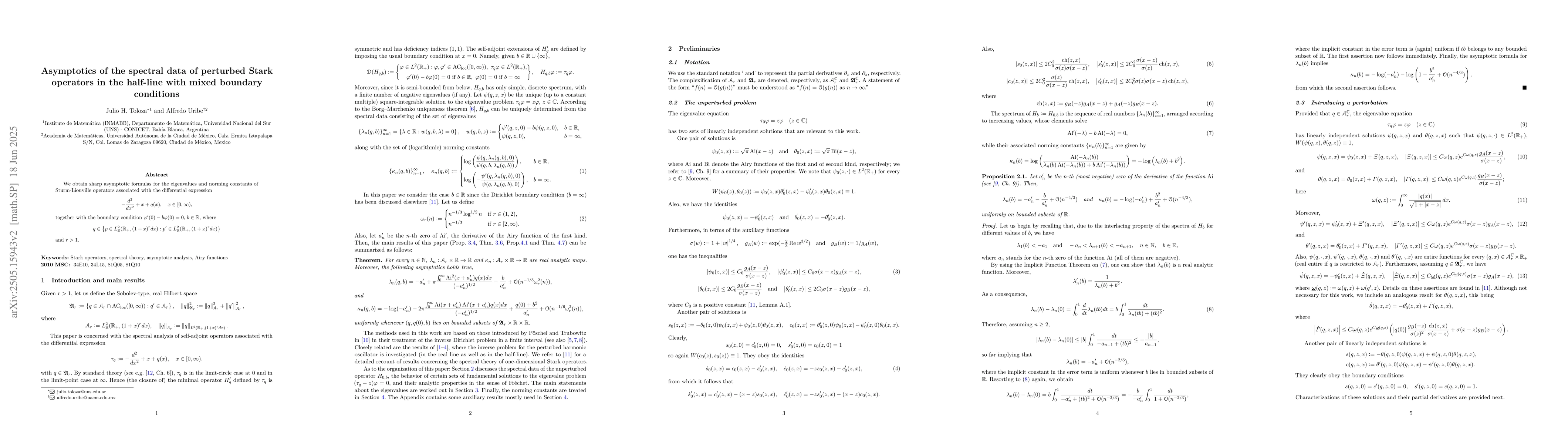 Thumbnail for Asymptotics of the spectral data of perturbed Stark operators in the
  half-line with mixed boundary conditions