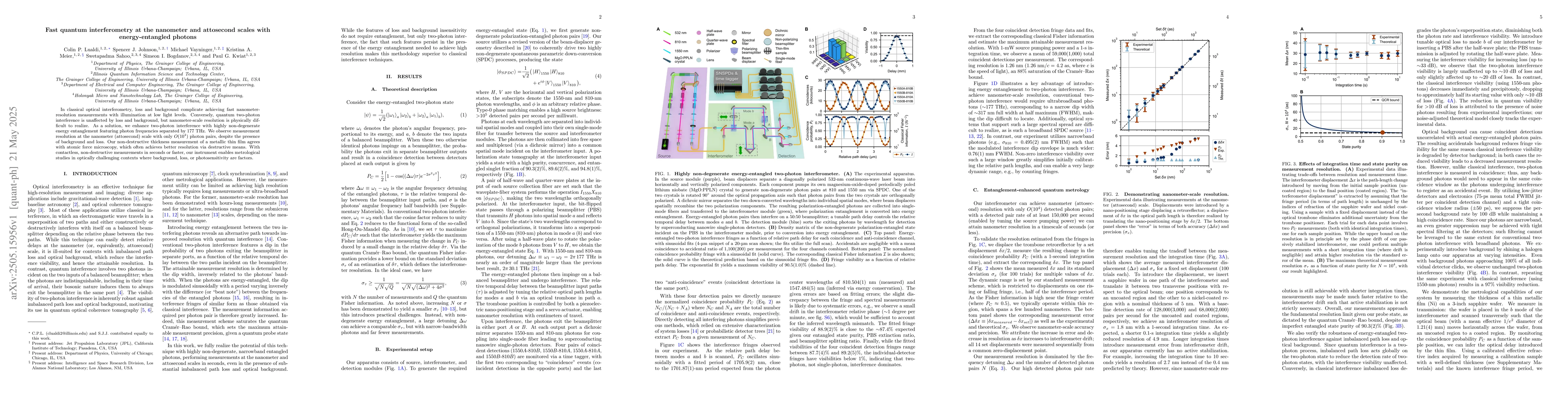 Thumbnail for Fast quantum interferometry at the nanometer and attosecond scales with
  energy-entangled photons