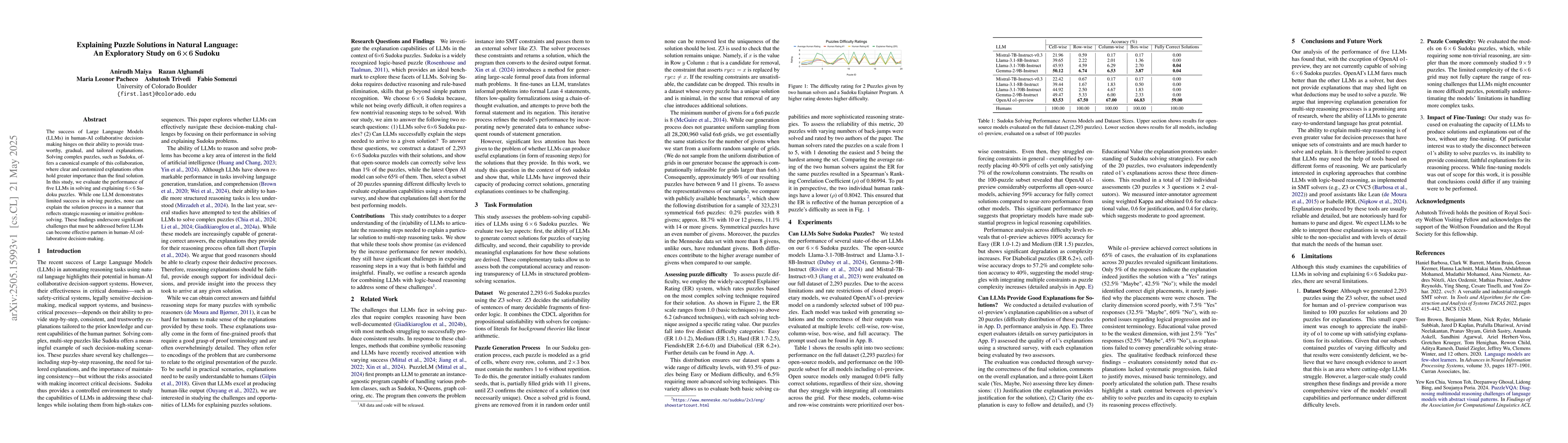 Thumbnail for Explaining Puzzle Solutions in Natural Language: An Exploratory Study on
  6x6 Sudoku