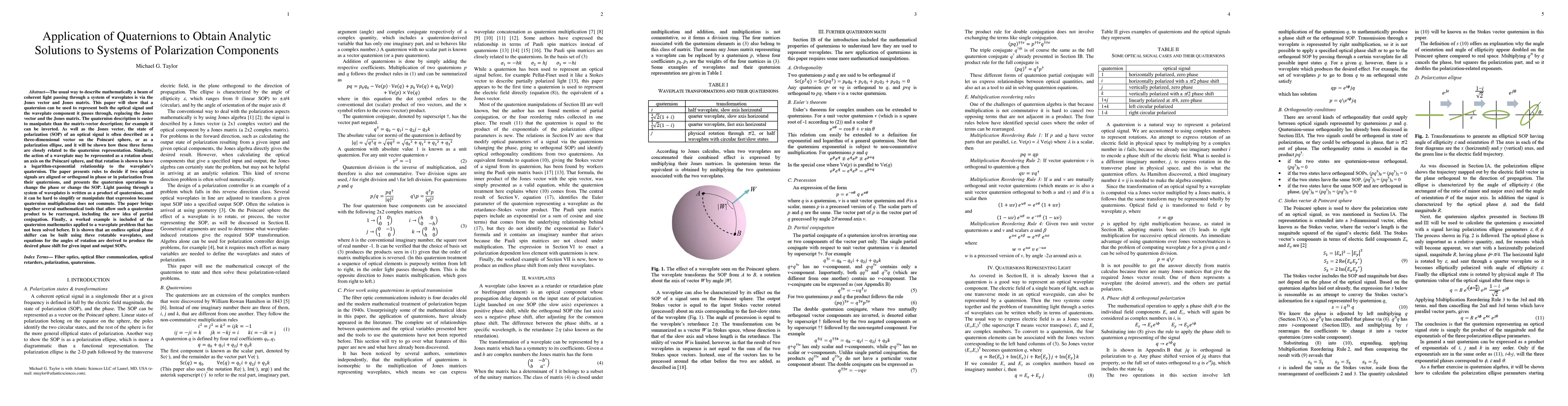 Thumbnail for Application of Quaternions to Obtain Analytic Solutions to Systems of
  Polarization Components