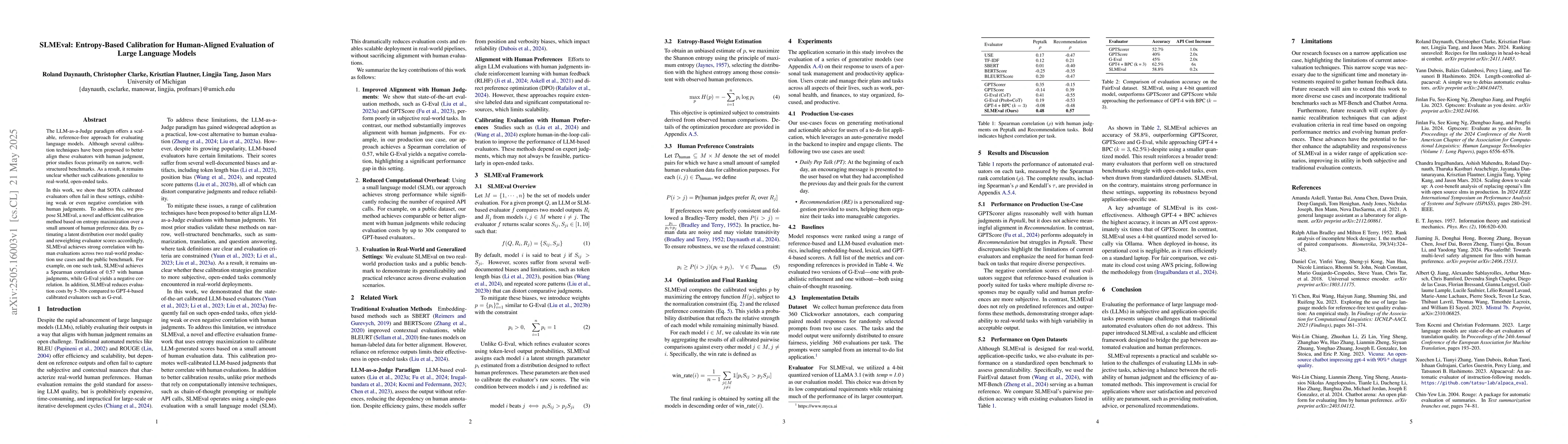 Thumbnail for SLMEval: Entropy-Based Calibration for Human-Aligned Evaluation of Large
  Language Models