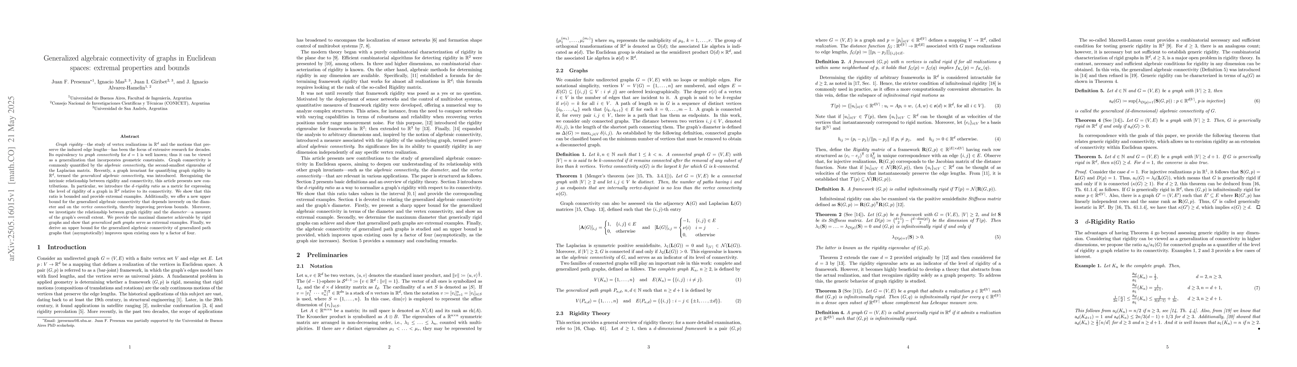 Thumbnail for Generalized algebraic connectivity of graphs in Euclidean spaces:
  extremal properties and bounds