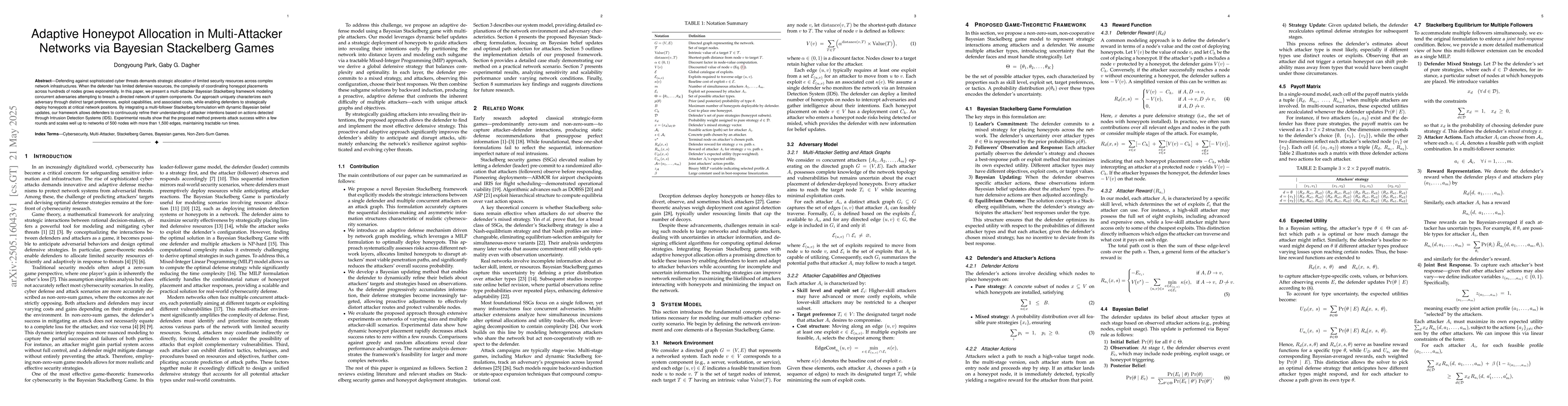 Thumbnail for Adaptive Honeypot Allocation in Multi-Attacker Networks via Bayesian
  Stackelberg Games